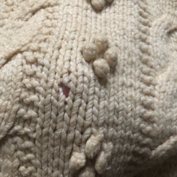 Handknit Cable Knit Bubble Stitch Wool Sweater in Cream - Picture 3 of 13